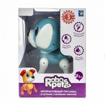 Т21087 1toy RoboPets игрушка интерактивная робо-щенок Пудель бел-голубой, свет, звук эффекты